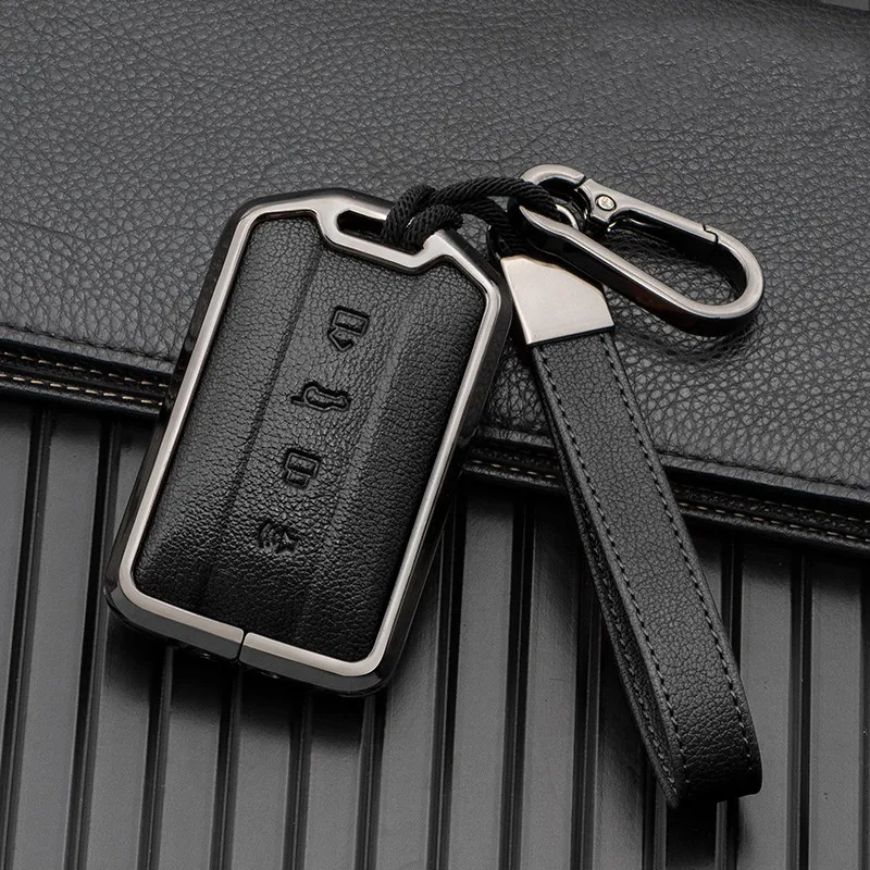 

Zinc Alloy Leather Car Remote Key Case Protector Cover Fob Holder for Tank 300 500 2021 2022 Great Wall Car key Shell Keychain