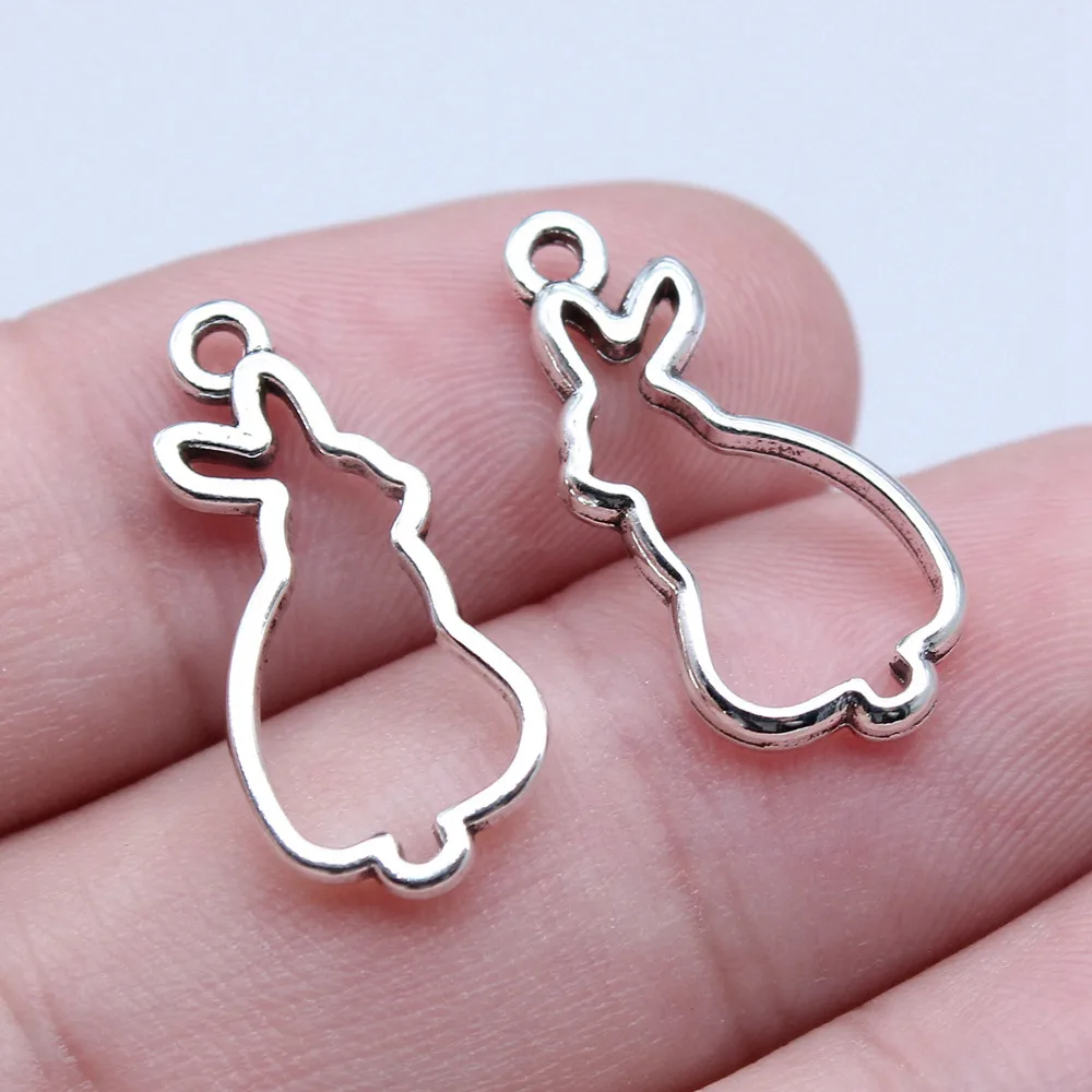 20pcs/lot 10x22mm Hollow Rabbit Charms For Jewelry Making Antique Silver Color 0.39x0.87inch