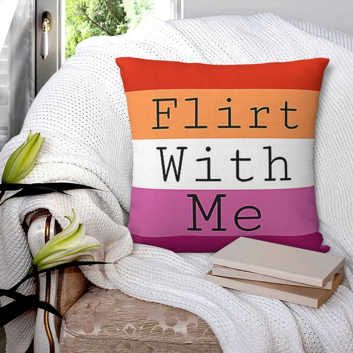 Flirt With Me Lesbian Flag Square Pillowcase Pillow Cover Polyester Cushion Zip Decorative Comfort Throw Pillow for Home Car