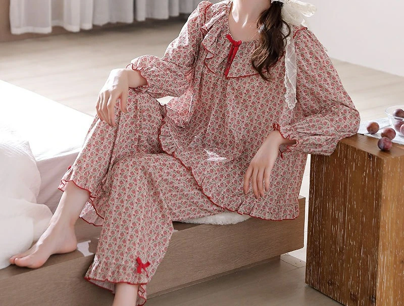 Pajamas Women's Pure Cotton Long-sleeved Autumn and Winter Thin Casual Loungewear Set