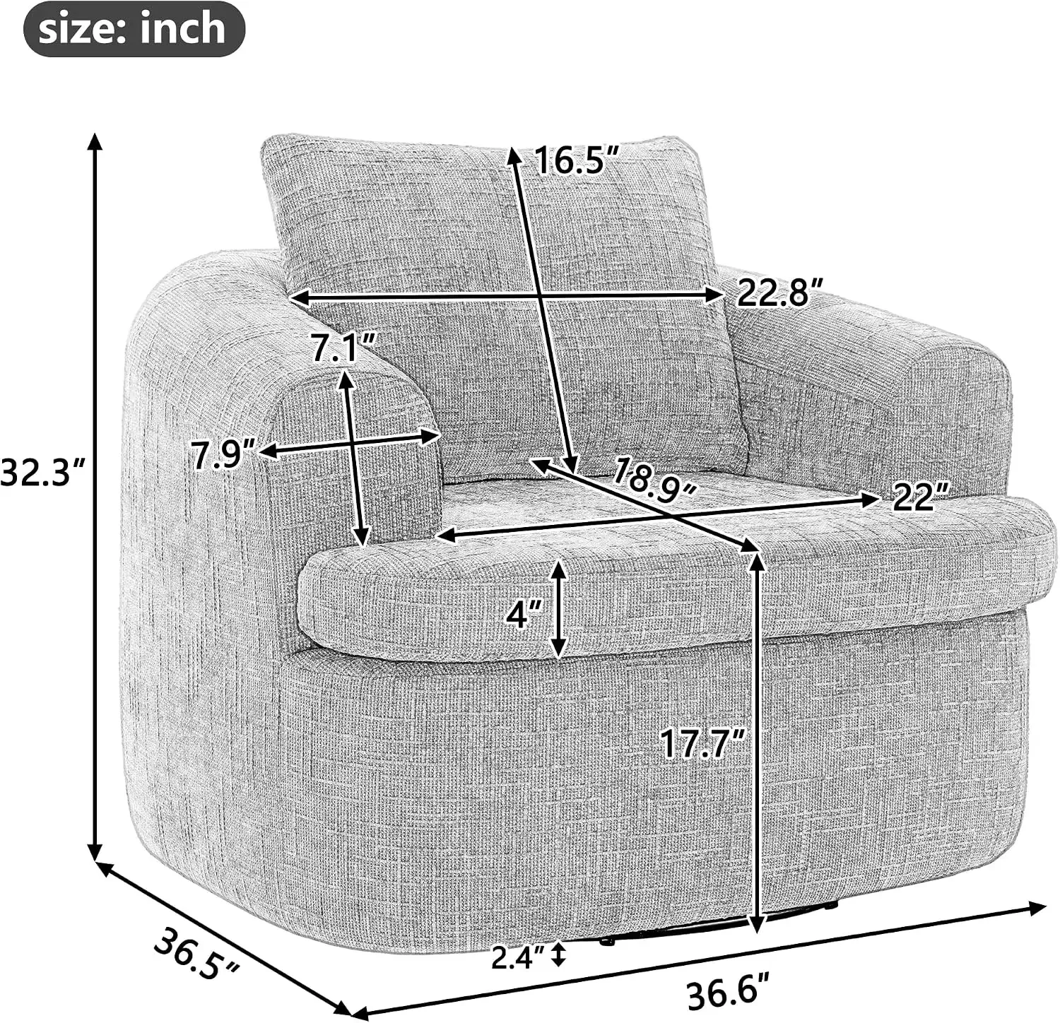 360° Swivel Barrel Accent Chair, 36.6