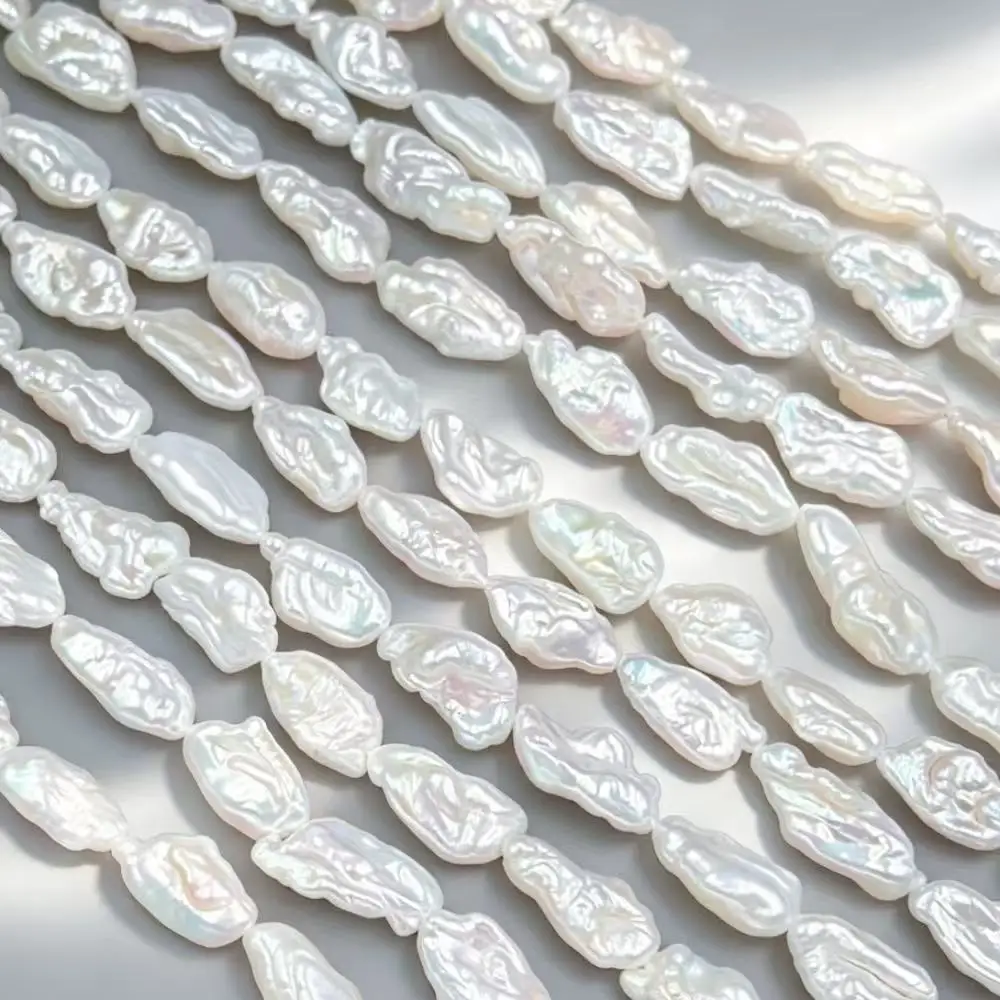 10x18mm Shinning Nice High Quality Wholesale Long Biwa White Natural Freshwater Pearl Spacer Beads 15inch