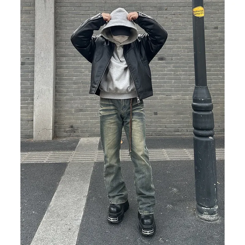 

Мужские джинсы в стиле ретро, плотные, синие, в американском уличном стиле, модные, прямые, износостойкие, молодежные, длинные брюки