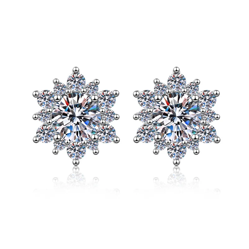Brilliant Sunflower Stud Earrings 1ct Women Moissanite PT950 Platinum Sparkling Fire, Gentle & Eye-catching