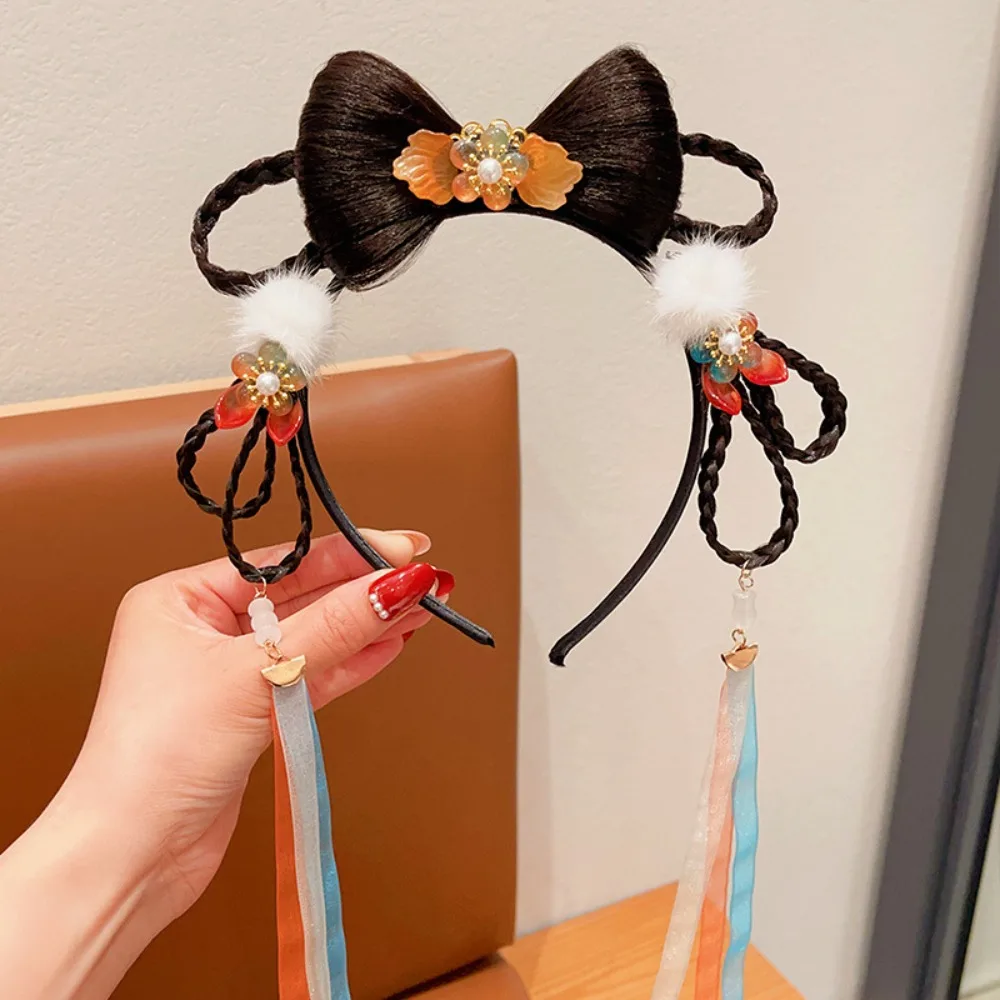 

Flower Children Wig Headband Braid Hair Tang Suit Hair Hoop Hanfu Hair Sticks Ancient Style Tassel Chinese New Year Headwear