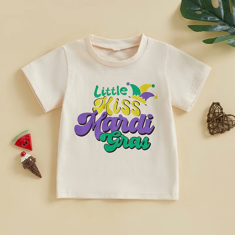 Camiseta de verano para niño y niña con estampado de letras, manga corta, cuello redondo, camisetas gráficas informales