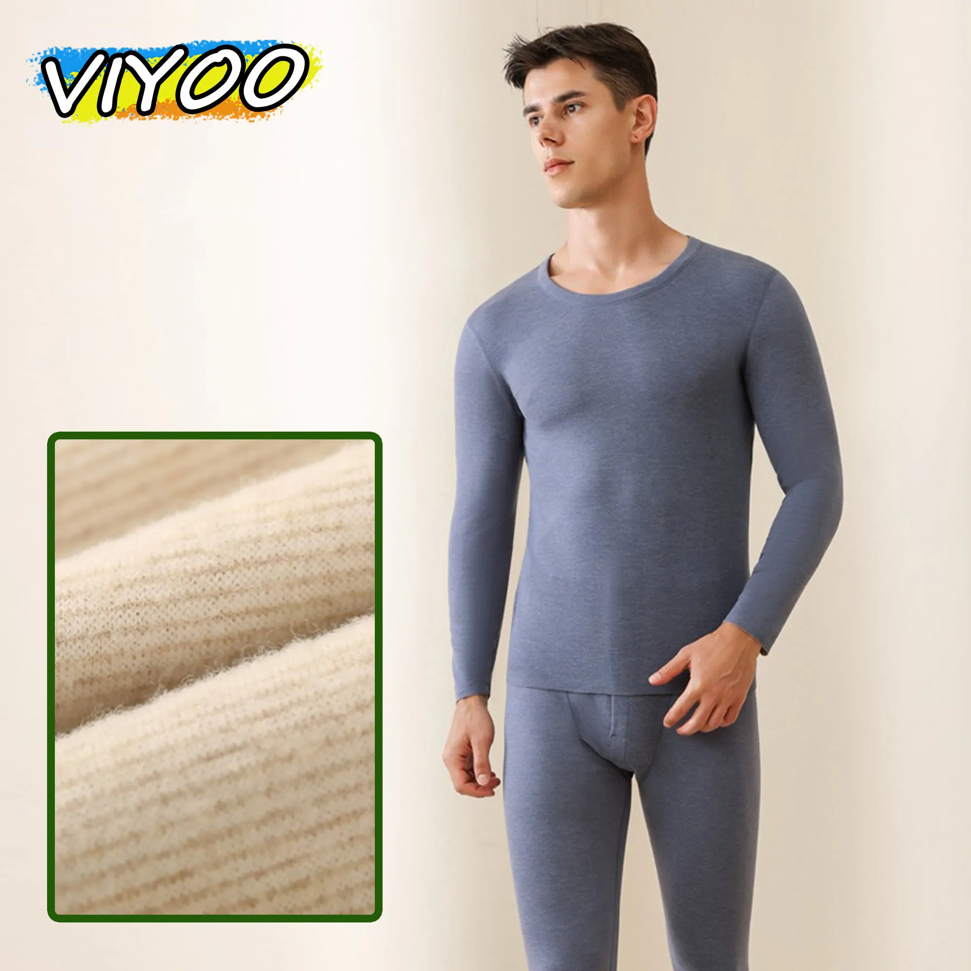 Men's Hihg Quality Autun Winter Long Sleeve T-Shirts + Pants 2 Pic Underwear Sleepwear Pajama Set thermals Clothes Suits