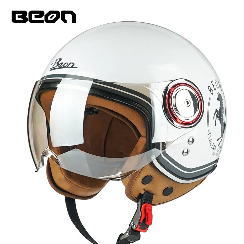 Beon-Casque de moto rétro avec certification ECE, demi-casquette chaude, casque de sécurité pour véhicule électrique, toutes saisons, hiver