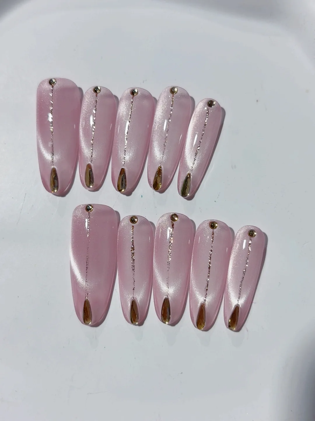 

French Cat Eye Long Oval Fashion Manicure (B137)