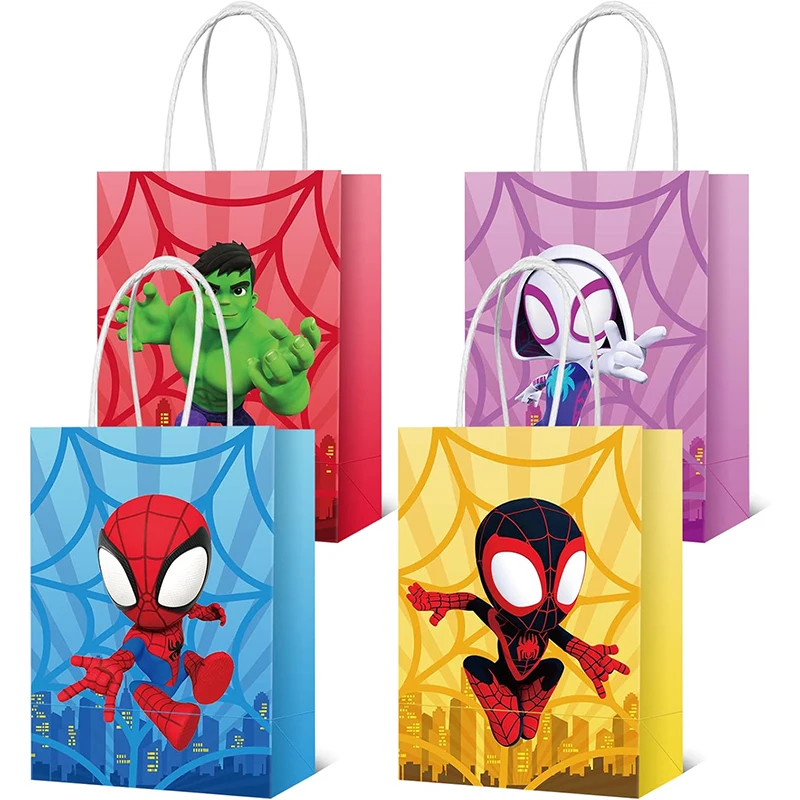 12pcs Spiderman Gift Bags with Handles His Amazing Friends Kraft Bags Super Hero Themed Kids Birthday Party Favors Bags Decor