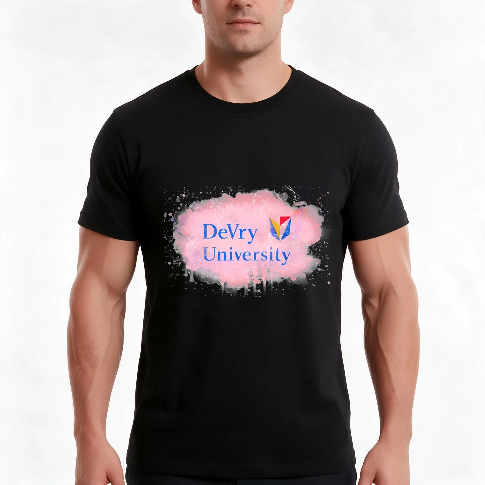 DeVry University-Phoenix Rustic Watercolor Logo T-Shirt, Summer Casual Cotton Tee, Oversized Streetwear Tops, Unisex Men Women