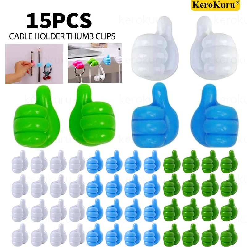 

Kerokuru 15/5pcs Cable Holder Clips Thumb Hook Wire Wall Hooks Hanger Storage Cable Organizer For Earphone Line Mouse Wire