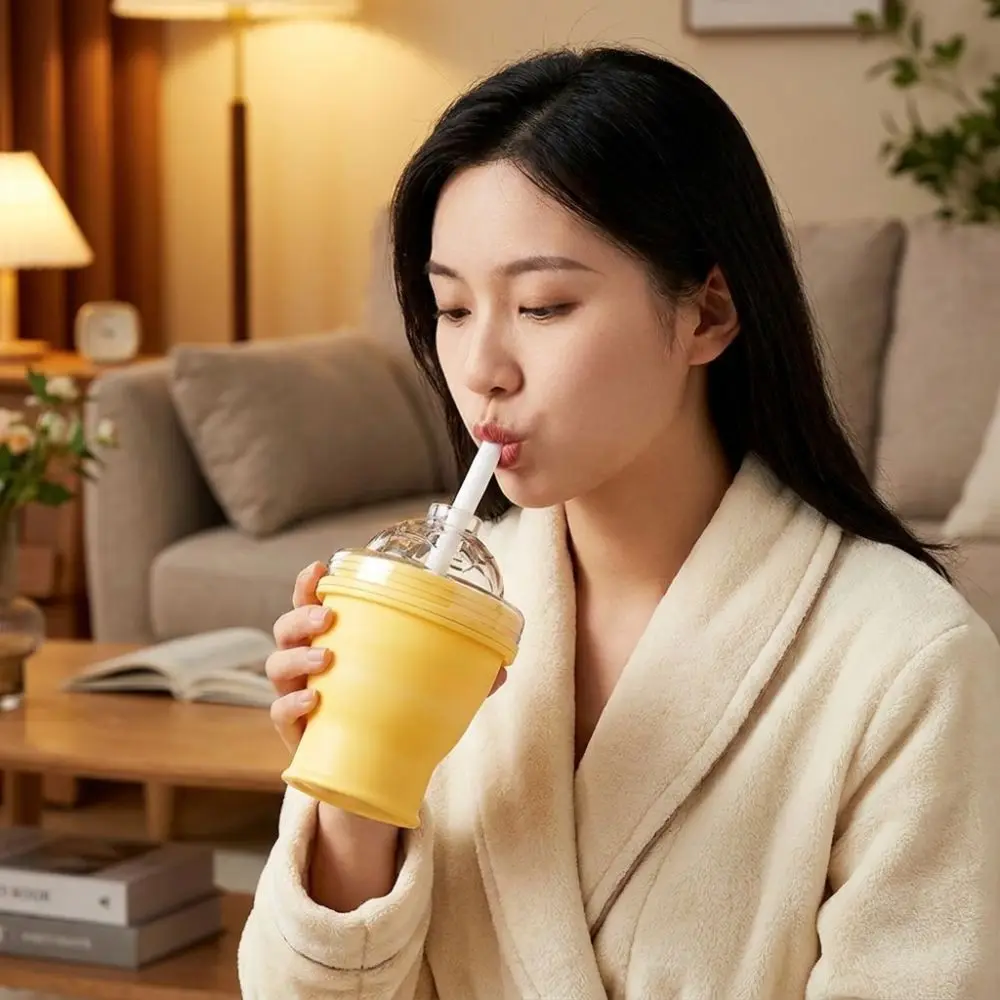 Collapsible 2-in-1 Ice Mold Cup Leak-proof Food Grade Ice Sphere Making Cup BPA-Free with Straw Lid Silicone Ice Ball Maker