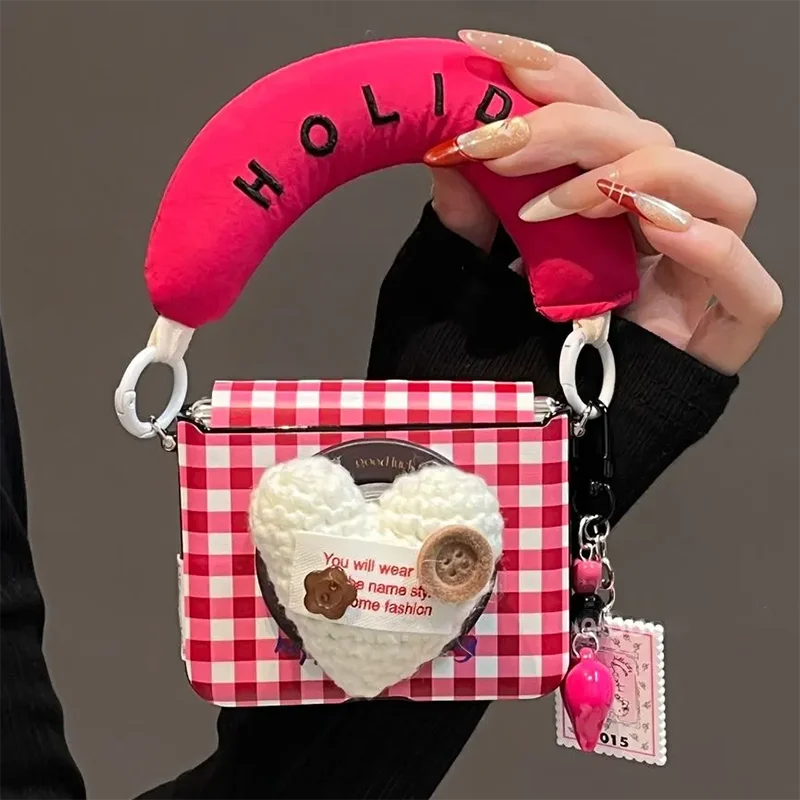

Lovely Heart Magnetic Bracket Flip Case for Samsung Z Flip7 6 5 OPPO Find N3 N2Flip /Xiaomi Mix Flip/Razr50 Kawaii Leather Cover