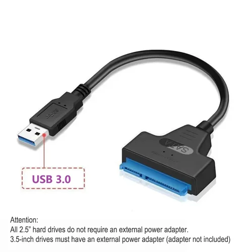 Imagen 2 del producto Cable SATA a USB 3,0/2,0 para disco duro externo HDD SSD de 2,5 pulgadas y 3,5 pulgadas, adaptador SATA 3 de 22 pines, Cable USB 3,0 a Sata III
