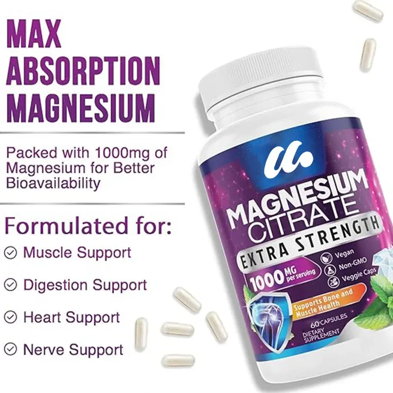 Magnesium Citrate Capsules - Highly Absorbent Citric Acid Complex, Gluten Free, Non GMO