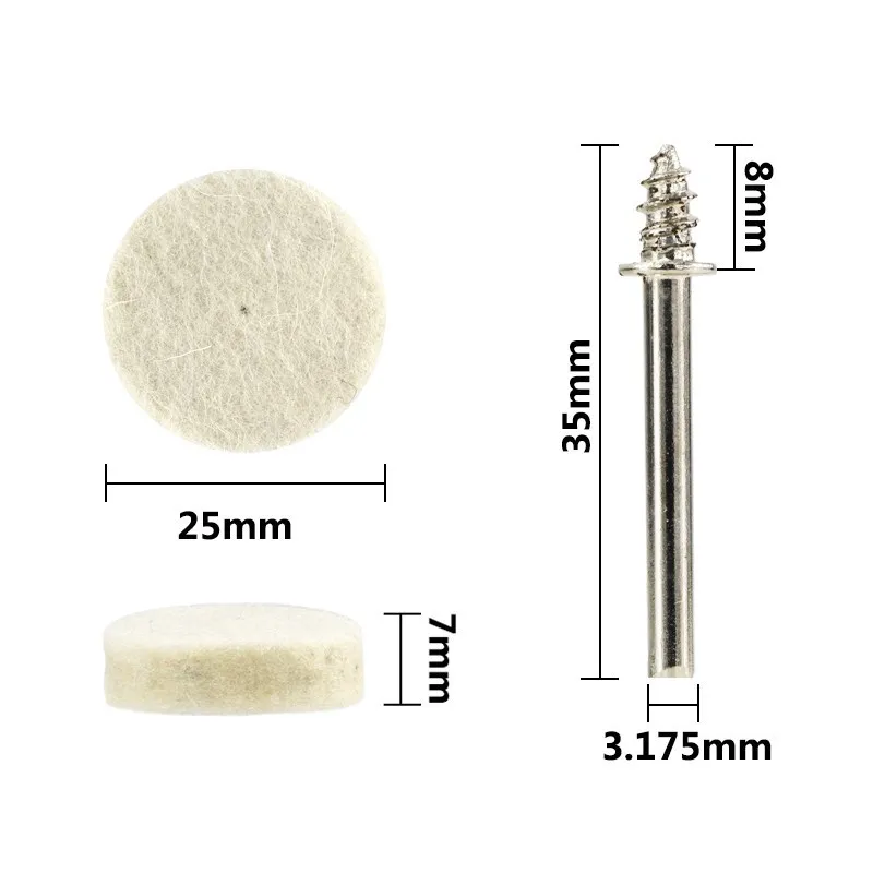 Hampton Wool Felt Polishing Buffing Wheel 25x7mm 13x7mm 52/105pcs with 3.175mm Shank Mandrel for Dremel Rotary Tool Accessories