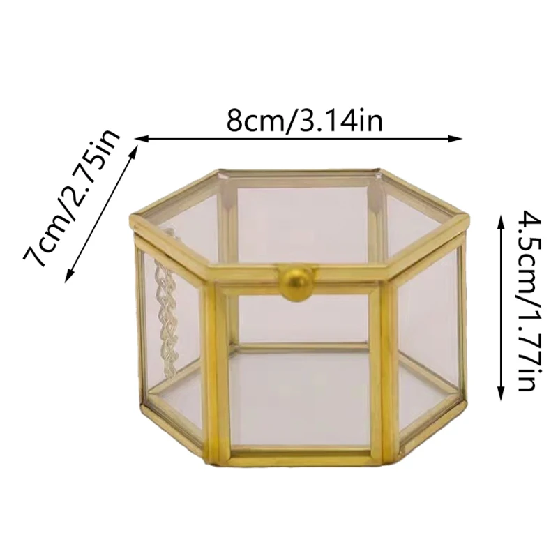 Hot Sale High-end Hexagonal Ring Display Box Gold And Jewelry Accessory Box Golden Glass Luxurious And Retro Jewelry Storage Box