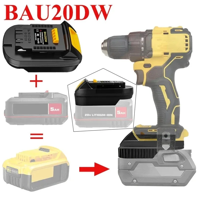 ALASICKA Battery Adapter Converter BAU20DW for Bauer 20V Li-ion Battery Convert To Fit for Dewalt 20v Li-ion Cordless Power Tool