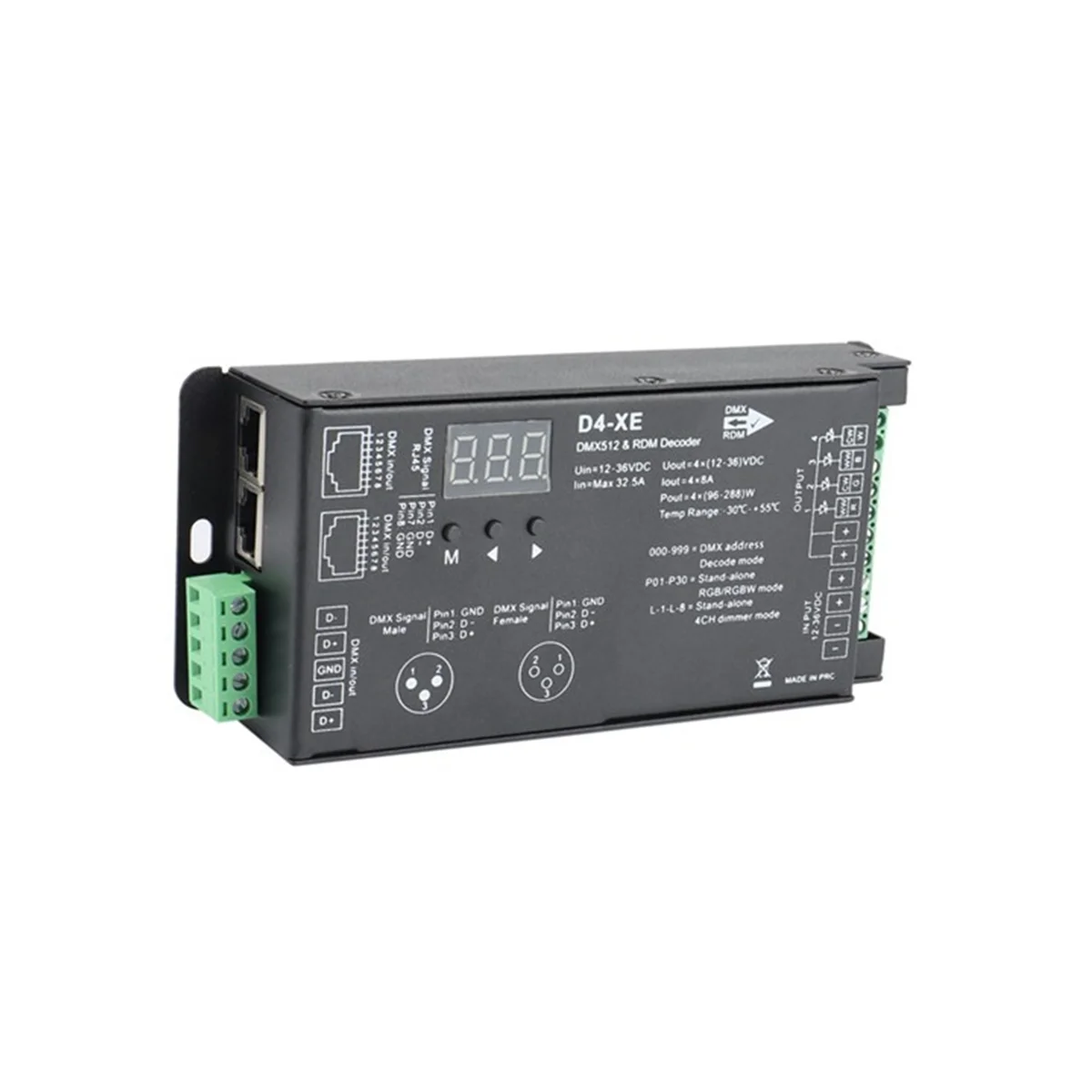 Controlador de decodificador DMX de 4 canales, D4-XE, PWM, atenuación libre de parpadeo, 12V-36V, pantalla Digital, 2000Hz, 500HZ, para luces LED RGB