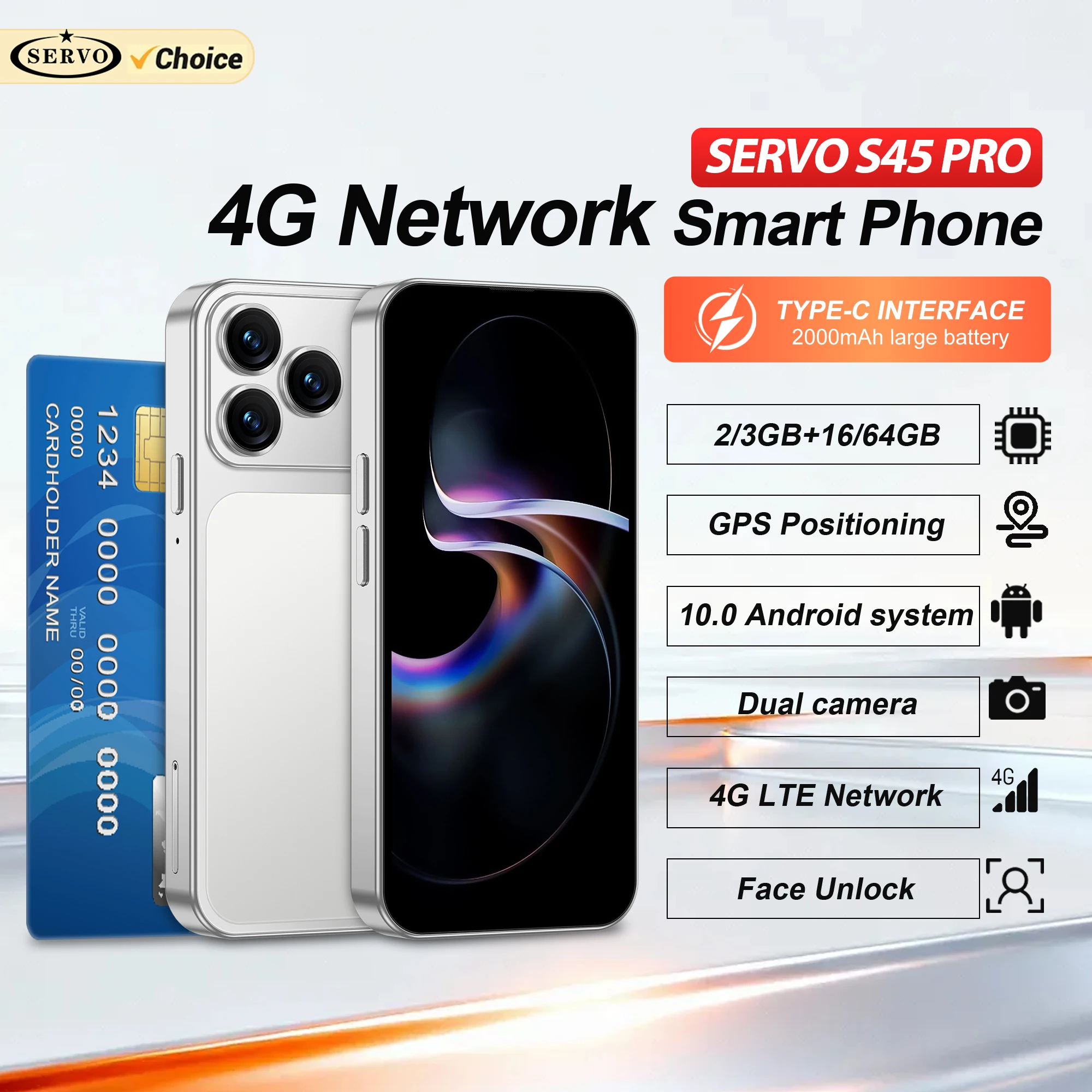 Official SERVO 4G LTE Mini Smartphone Android10.0 System 3GB+64GB Play Store WiFi 2 SIM 4.5