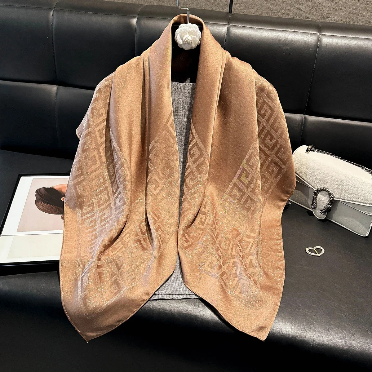 

2025 Latest Spring and Autumn Women's Fashion Hijab Silky Muslim Square Sun Protection Shawl Luxury Brand Soft Female Scarf