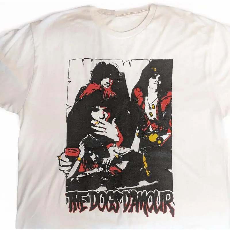

Vtg The Dogs D'Amour Band Тяжелая хлопковая белая футболка в полный размер