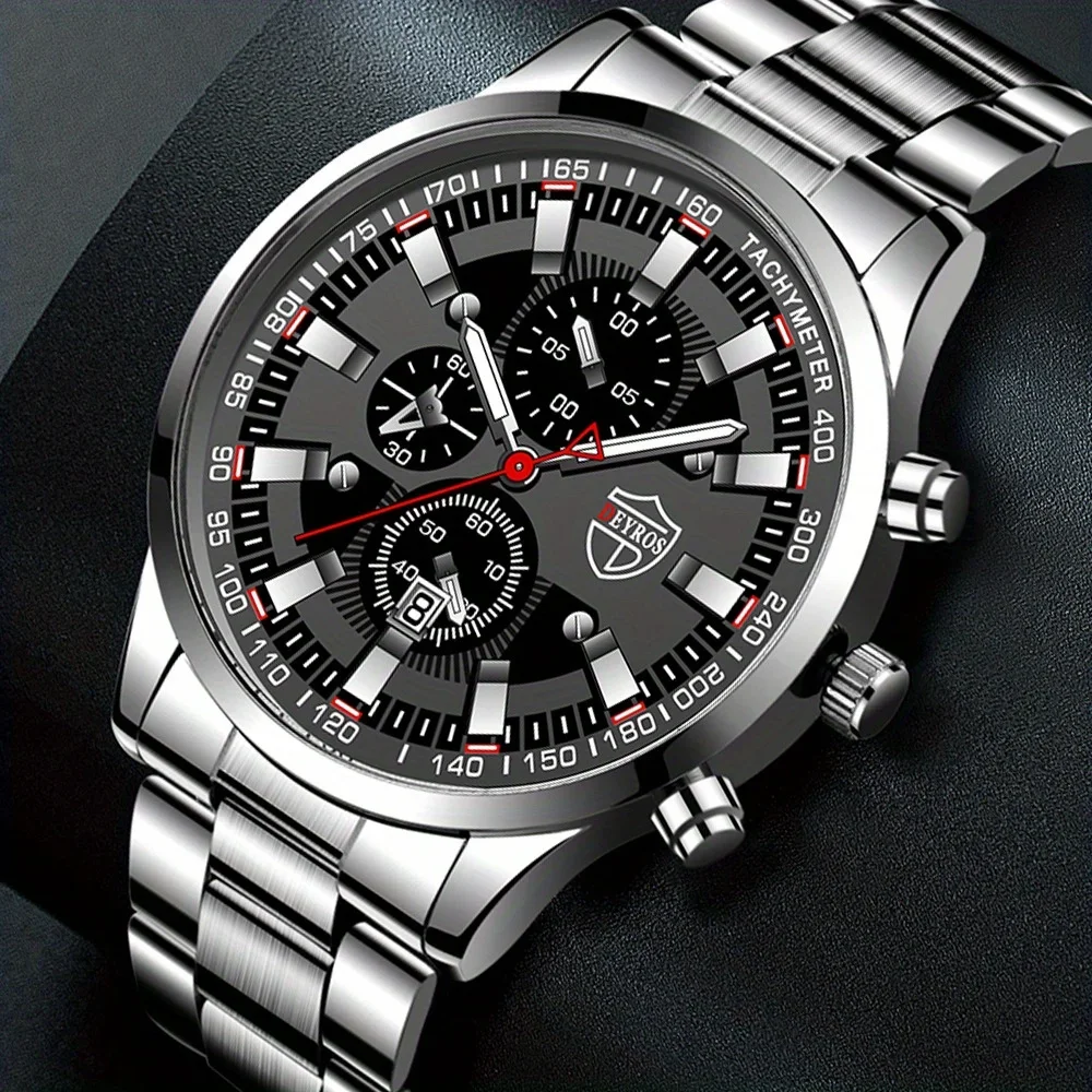 مجموعة ساعات كوارتز 5p/set للرجال، مجموعة ساعات كوارتز للحفلات المستديرة من الفولاذ المقاوم للصدأ كاجوال للرجال، هدايا للرجال #5