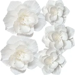 White Paper Flowers Artificial 3D Wall Wedding Birthday Bridal Backdrop Table Centerpieces Leaves 5 Pcs 12