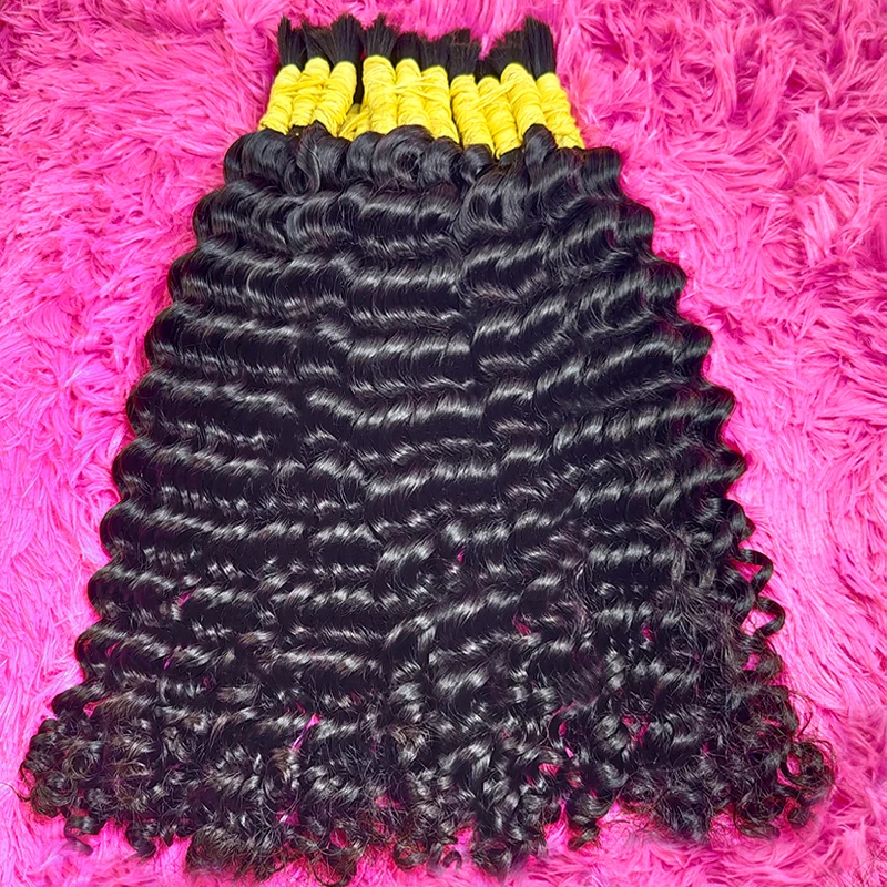 Bulk Human Hair For Braiding Jerry Curly Remy Indian Hair 10-28 Inches No Wefts Natural Color Hair Extension For Women 100g/pcs