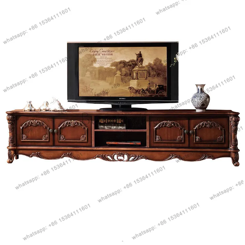 European luxury solid wood TV wine cabinet American rural retro low cabinet customization