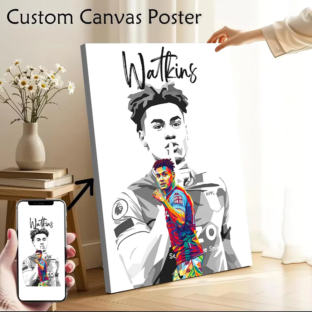 Ollie Watkins Pop-Art-Poster, Leinwand-Wandkunst, individueller Fotodruck, modernes Gemälde für Fans, Schlafzimmerzubehör, Badezimmerdekoration, Zuhause
