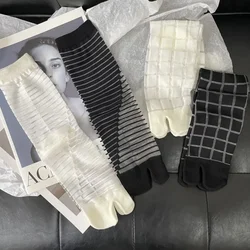 Summer Ultra-Thin Transparent Women Two-Toed Socks White Black Crystal Silk Cool Socks Cute Flower Hollow Out Sheer Tabi Socks