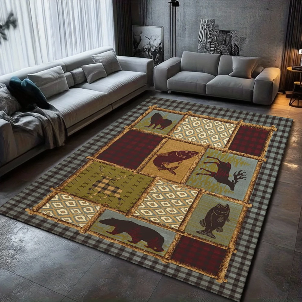 Wildlife Theme Carpet Mat Rug - Bear Pine Design Home Decoration Soft Floor Mat for Living Room Carpet Living Room Decoration