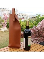 1pc, Luxurious Leather Wine Carrier Bag - Stylish, Protective, Single Bottle Holder with Snap Closure, Portable, Elegant Gift fo