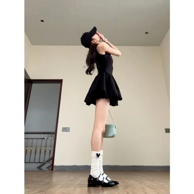 Dames zwarte mouwloze mini-jurk herfst elegantie Franse stijl bodycon a-lijn ballerina zoete cinched taille voor vakantie-outfit