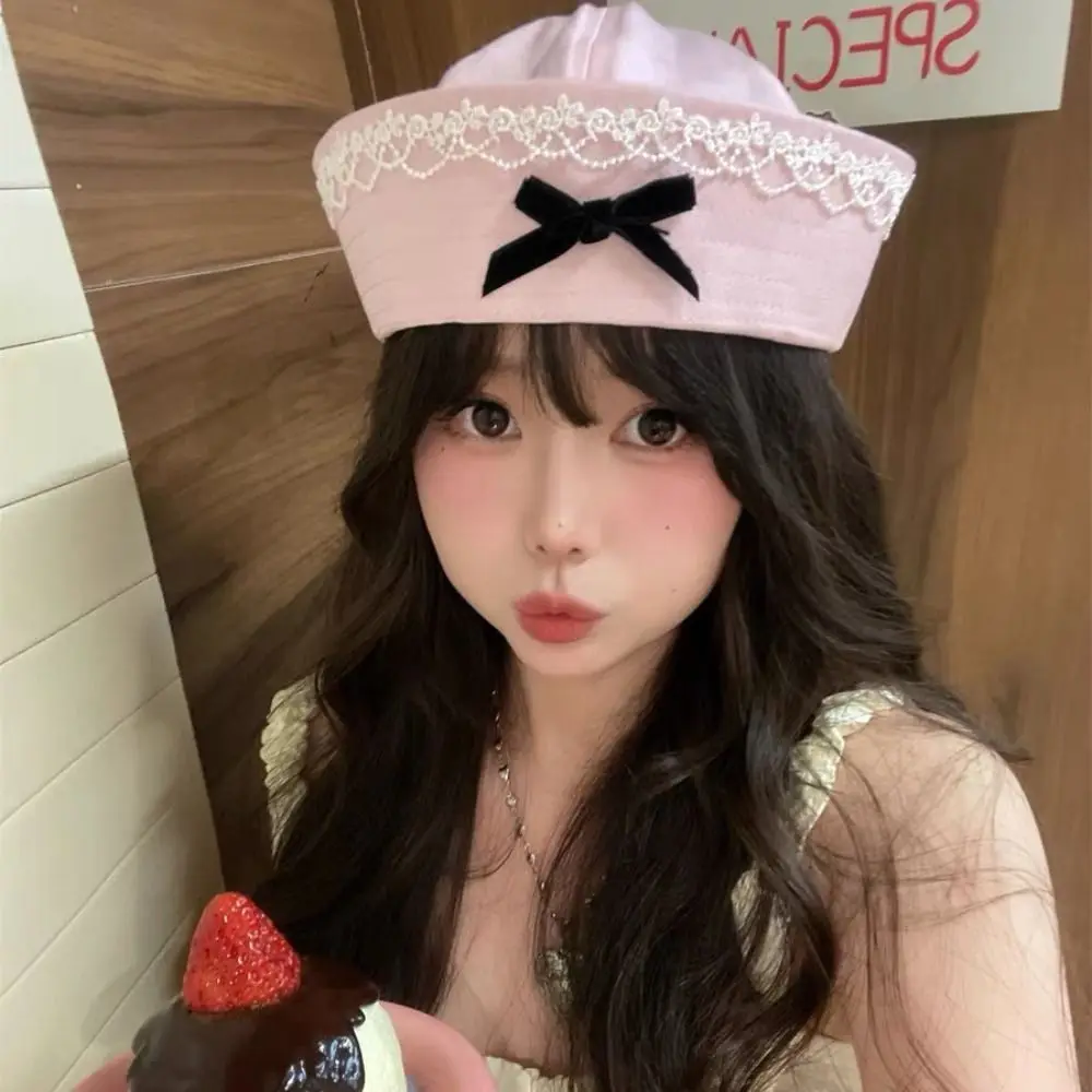 قبعات بحار Y2k لطيفة Harajuku القوس الدانتيل البحرية قبعة JK الحلو القبعات النساء