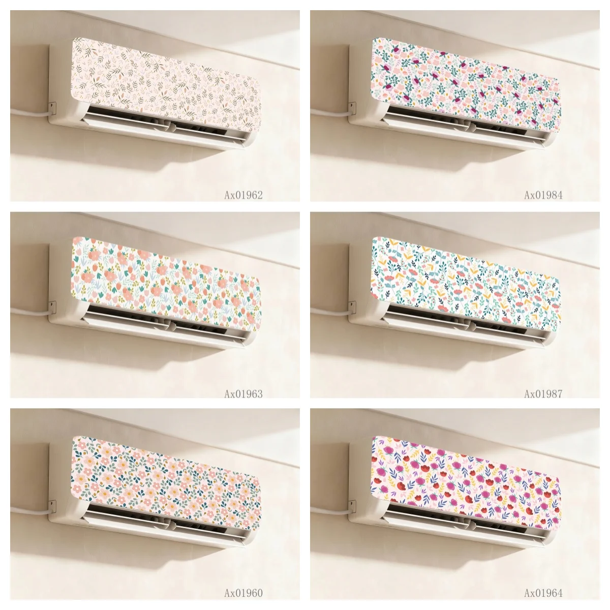 Watercolor Floral Air Conditioner Stickers Self Adhesive AC Unit Skin Cover for Home Decor Anti Scratch Ornamental Decals