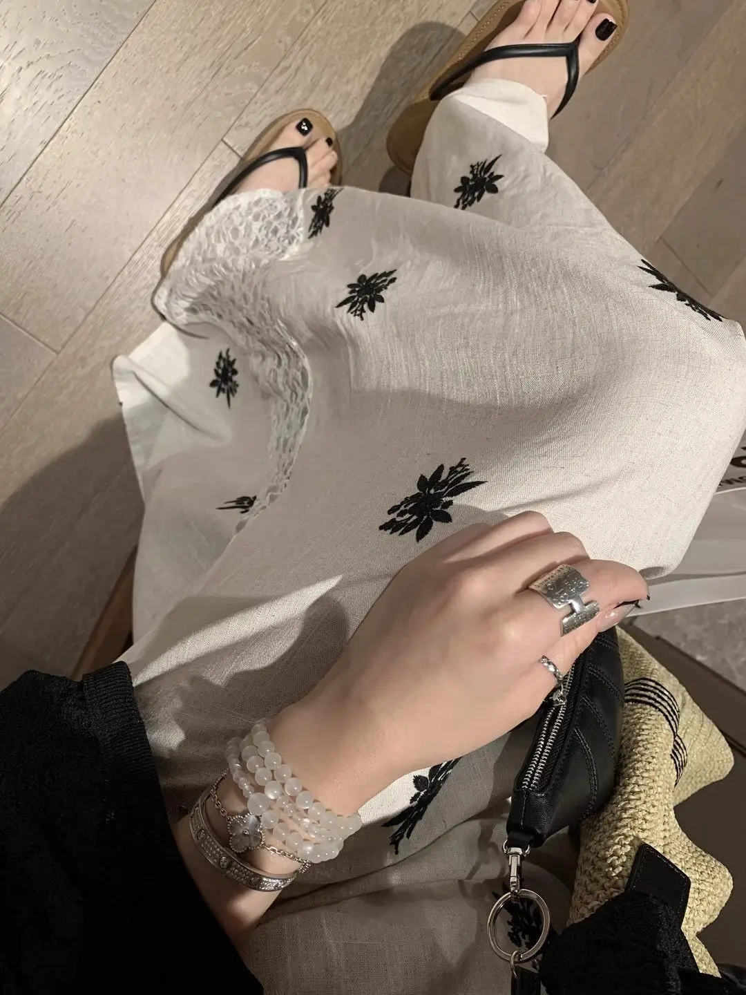 Fashion Korean 2026 Summer New A-line Mid To Long Design Slimming Feel Lace Patchwork Skirts Women
