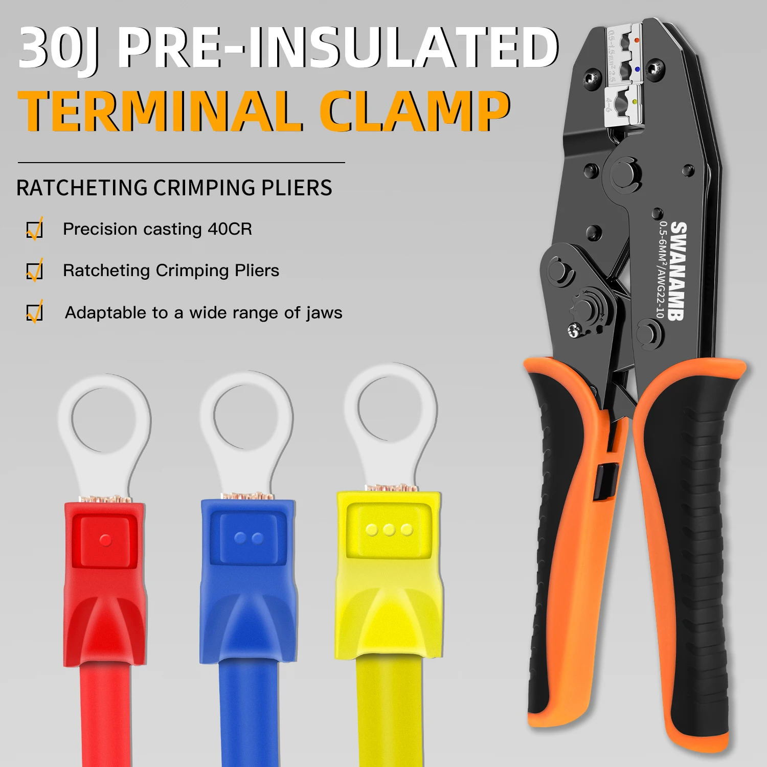 HS-30J Ratchet Connectors Crimping Tool Kit, Wire Crimping Pliers with 10N/10WF/35WF/03B Jaws Crimp Ferrule/Insulated Terminals