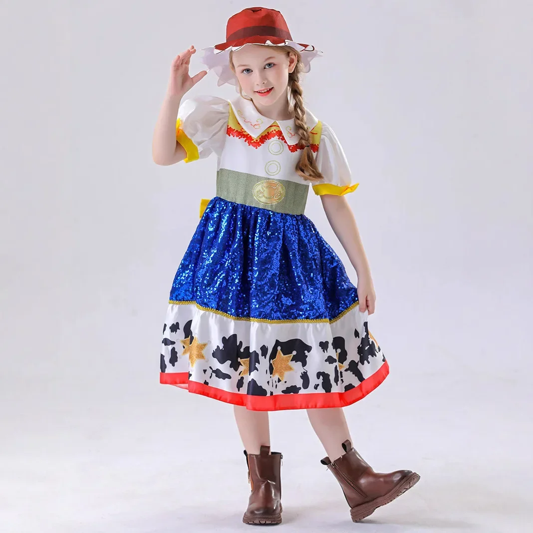 Cosplay2025 새로운 할로윈 역할 놀이 토이 스토리 어린이 스팽글 소녀 귀여운 드레스 공주 드레스 만화 영화 만화 공연 C
