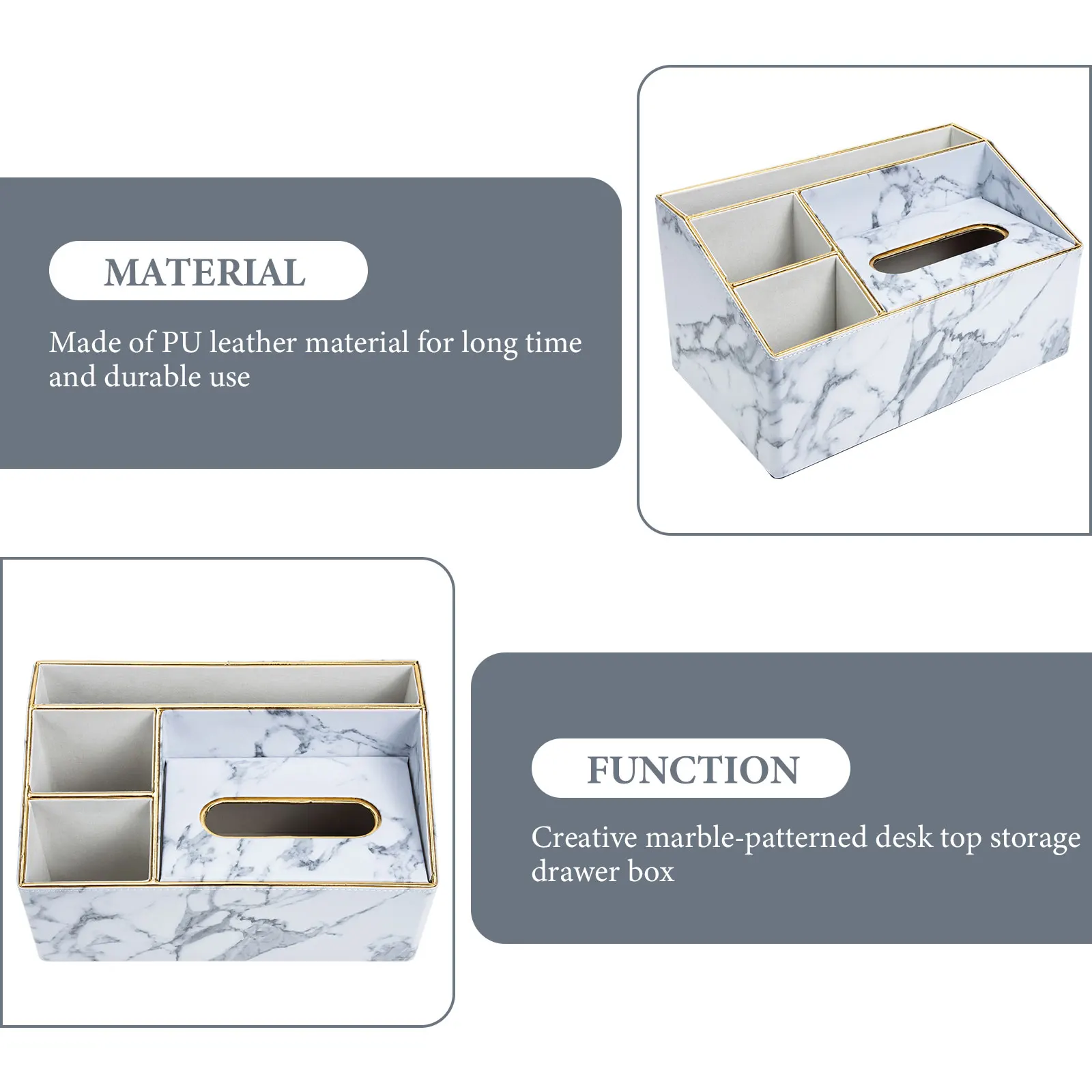 Marmor Muster Pu Lagerung Box Licht Desktop Tissue Fall Multi Grids Fernbedienung Halter Auto Tissue Box Serviette