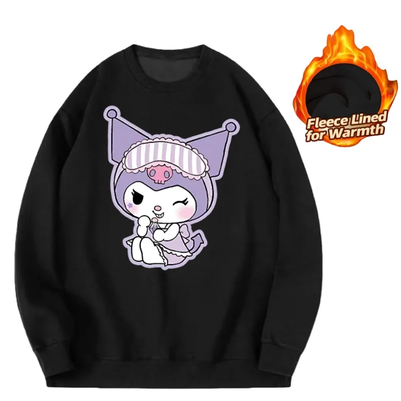 

Топ с длинными рукавами и круглым вырезом с принтом серии Sanrio, милая и теплая футболка с длинными рукавами и круглым вырезом на флисовой подкладке, 100% хлопок