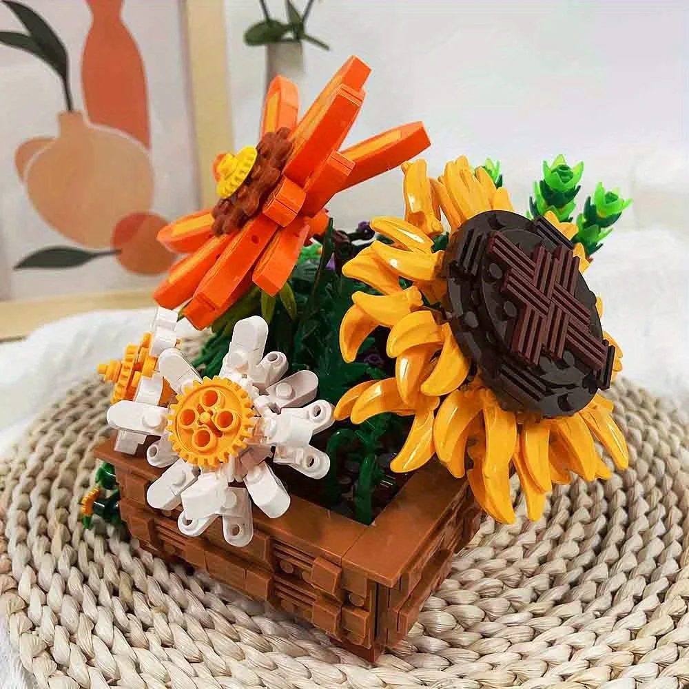 creative expert JJ9034 Rose Sunflower pot Creeper potted plant valentine moc Building Block model toy gifts Christmas 924pcs