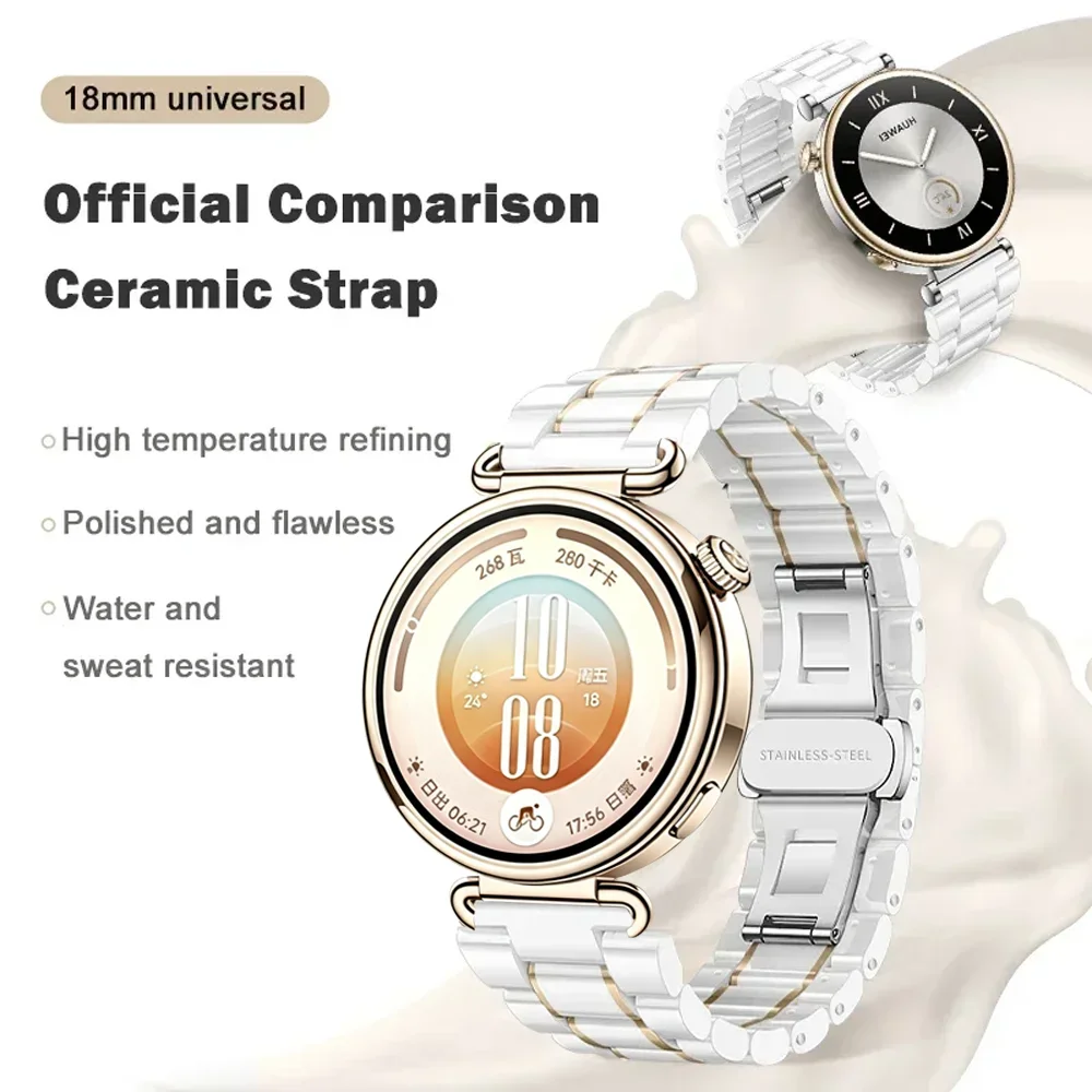 18mm Metal+Ceramic Band For Huawei Watch GT7 6 5 41mm GT5 Pro 42mm Woman Wristband For OPPO Watch X3 X2 mini Garmin Venu 4 41mm