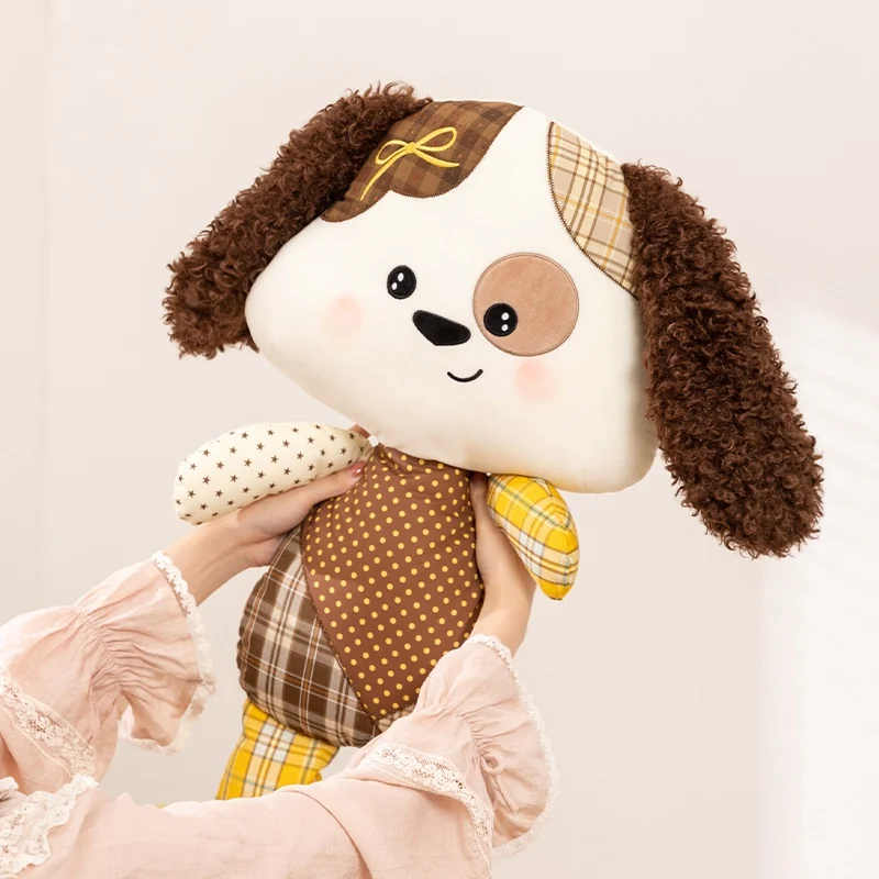 Patchwork Dog Plush Toy Vintage Spliced Cloth Puppy Stuffed Doll Cute Home Decor Soft Accompany Sleep Toy Birthday Gift