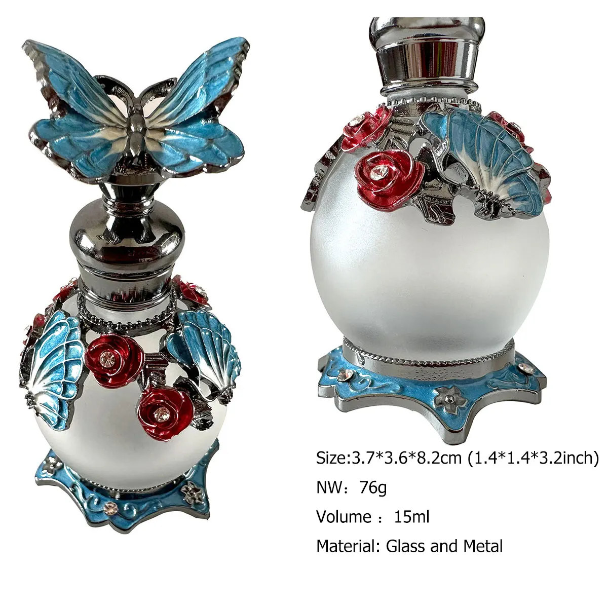 15ml Crystal Glass Butterfly Perfume Bottle Portable Essential Oil Container Recyclable Home Decor Xmas Gift for Girls
