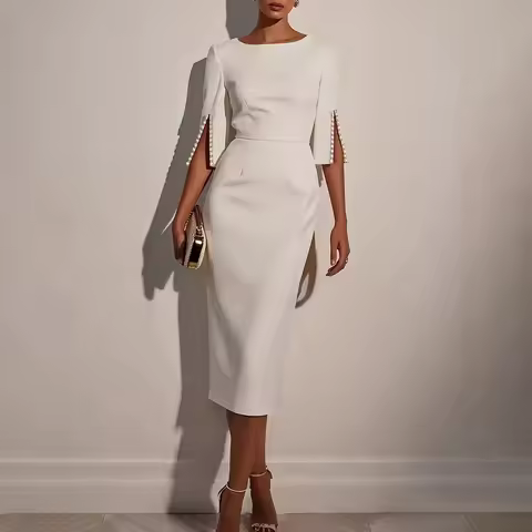 2025 Dress for Women Fashion Comfortable Office Solid Color Commuter Bead Slim and Elegant Evening Party Dress