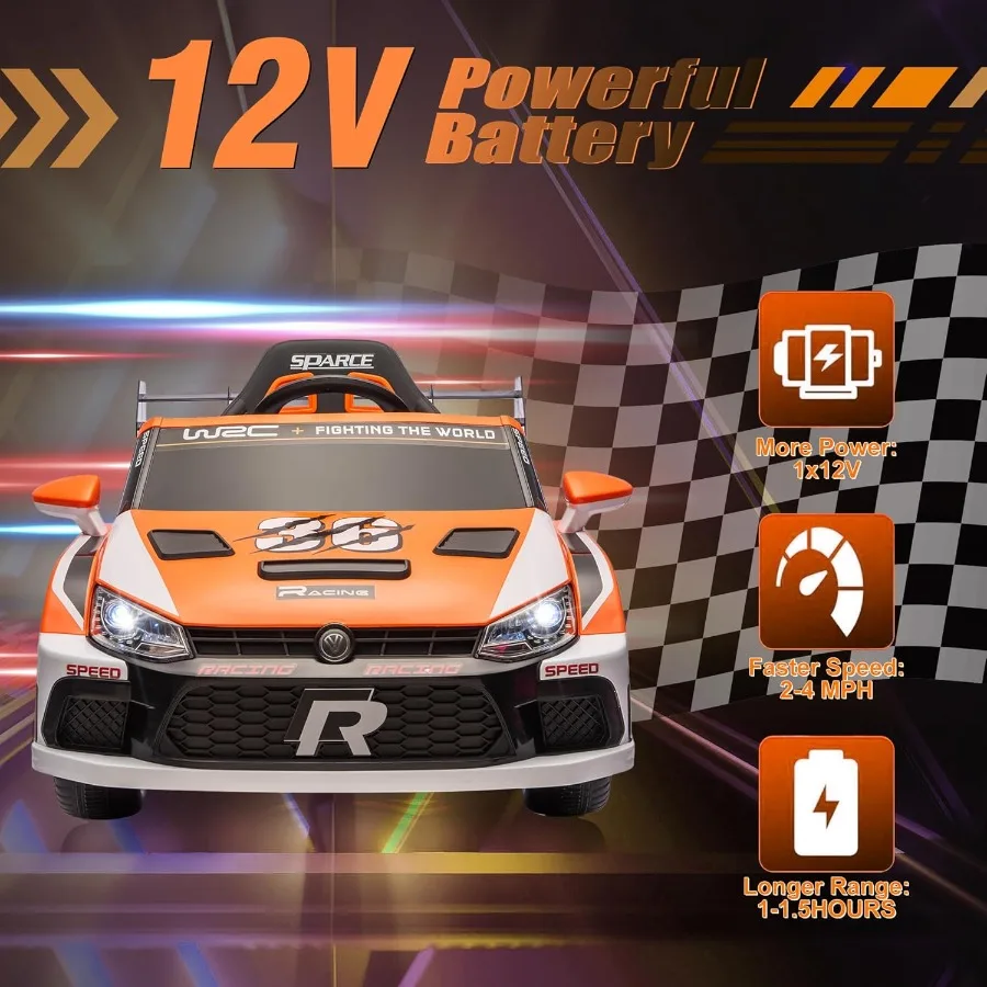 รถยนต์ไฟฟ้าสำหรับเด็กอายุ 3-8 ปี ขับเคลื่อนด้วยแบตเตอรี่ 12V พร้อมรีโมทคอนโทรลสำหรับผู้ปกครอง มอเตอร์ทรงพลัง 3 ระดับความเร็ว รถสปอร์ต
