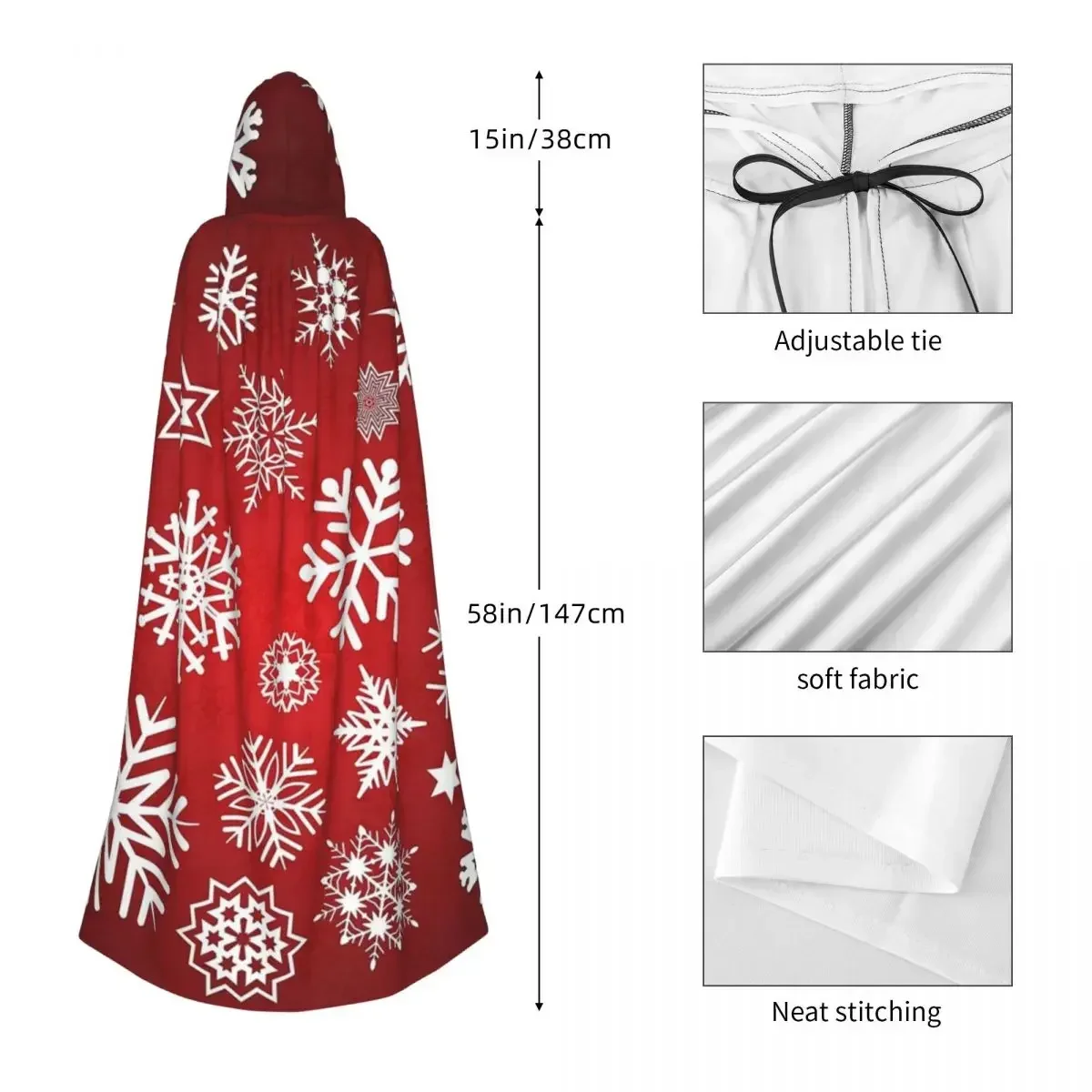 Custom Christmas Snowflakes Long Hooded Cloak Witch Medieval Costume Cosplay Cape HalloweenVampire Adult Unisex